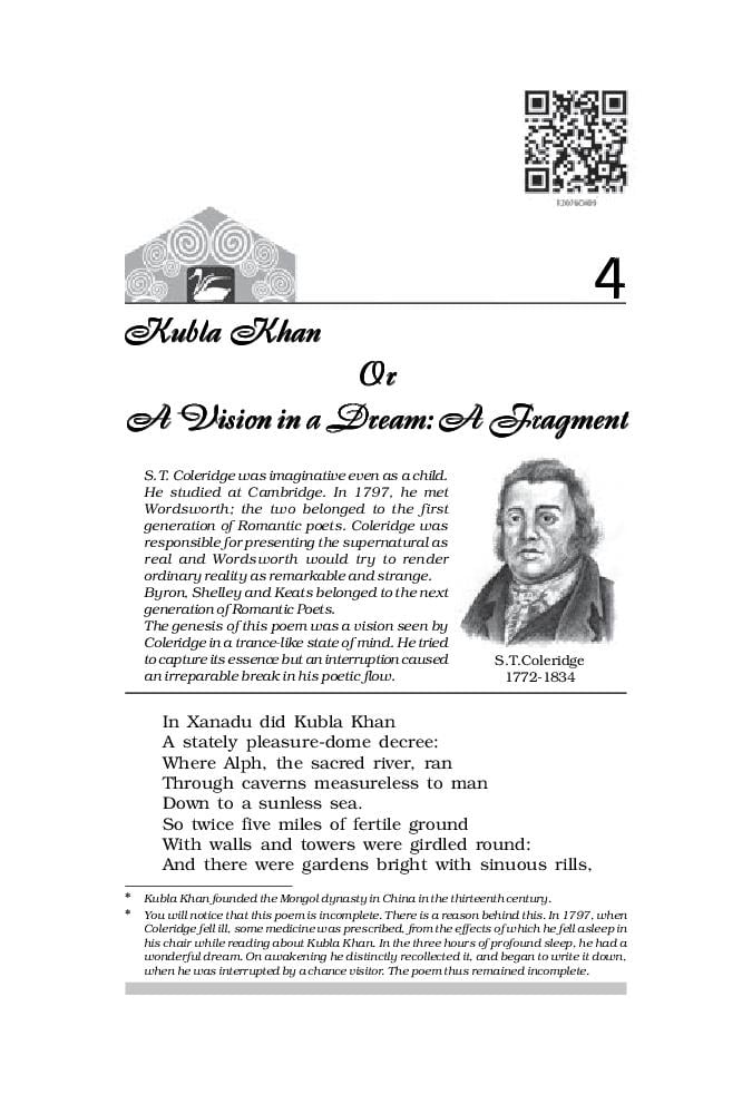 NCERT Book Class 12 English (kaleidoscope) Poetry 4 Kubla Khan - Page 1