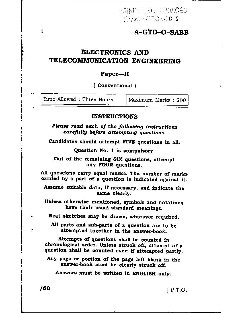UPSC IES 2015 (Mains) Question Paper Electronics and Communication Engineering Paper II - Page 1