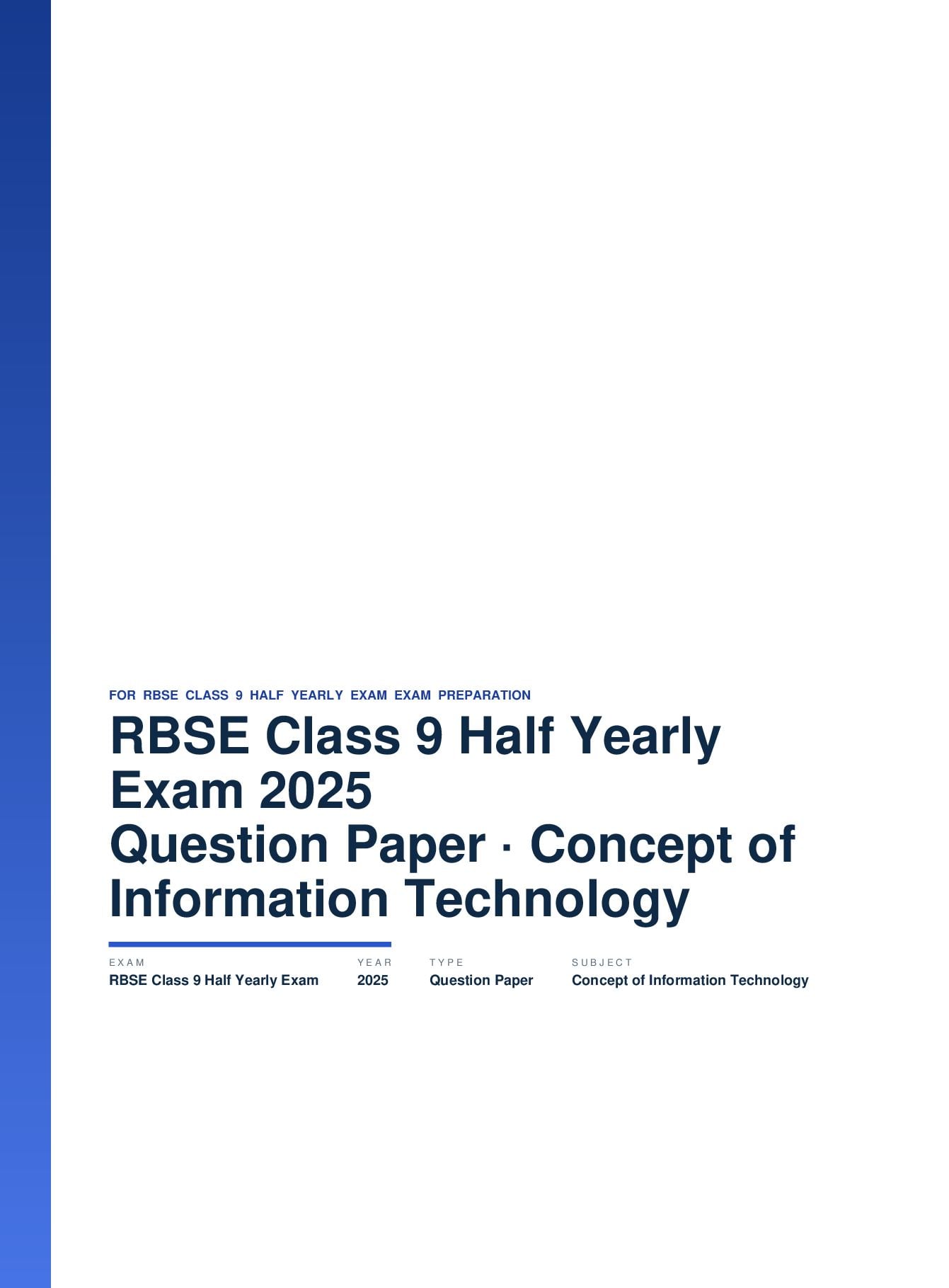RBSE Class 9 Half Yearly Exam Question Paper 2025 Concept of Information Technology - Page 1 of 3