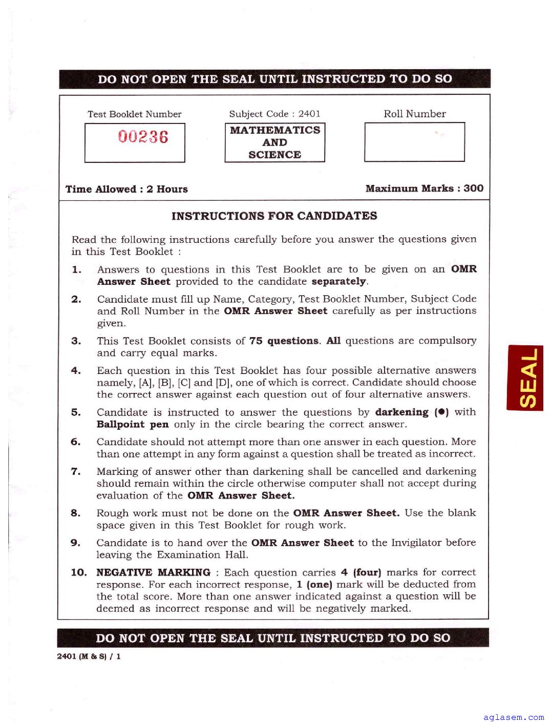 APJEE 2024 Question Paper - Page 1 of 20