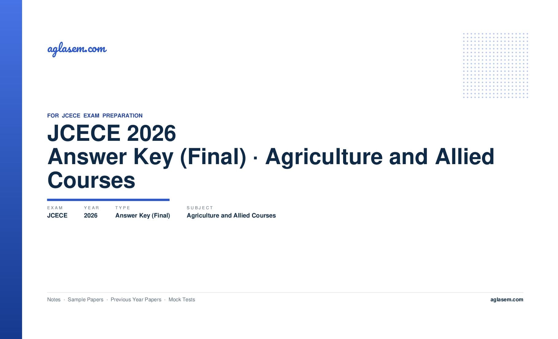 JCECE 2026 Answer Key (Final) Agriculture and Allied Courses - Page 1 of 2