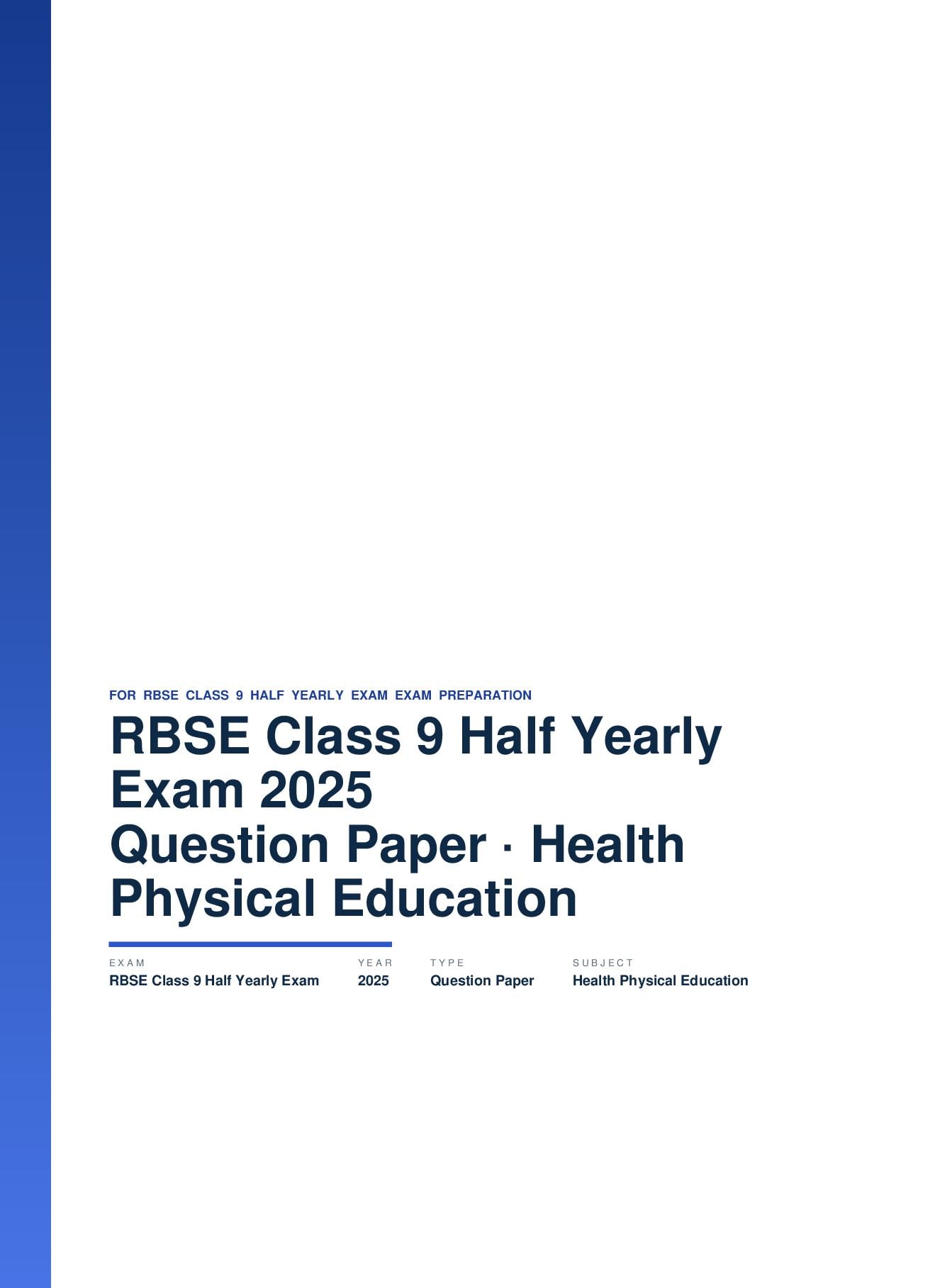 RBSE Class 9 Half Yearly Exam Question Paper 2025 Health and Physical Education - Page 1 of 3