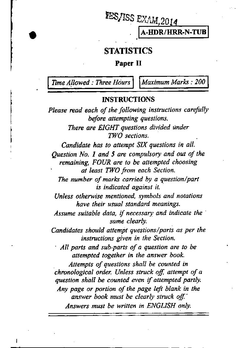 UPSC IES ISS 2014 Question Paper for Statistics-II - Page 1