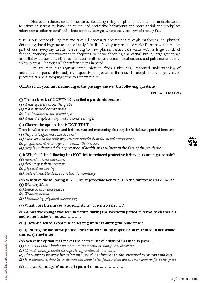 class 9 ka question paper english