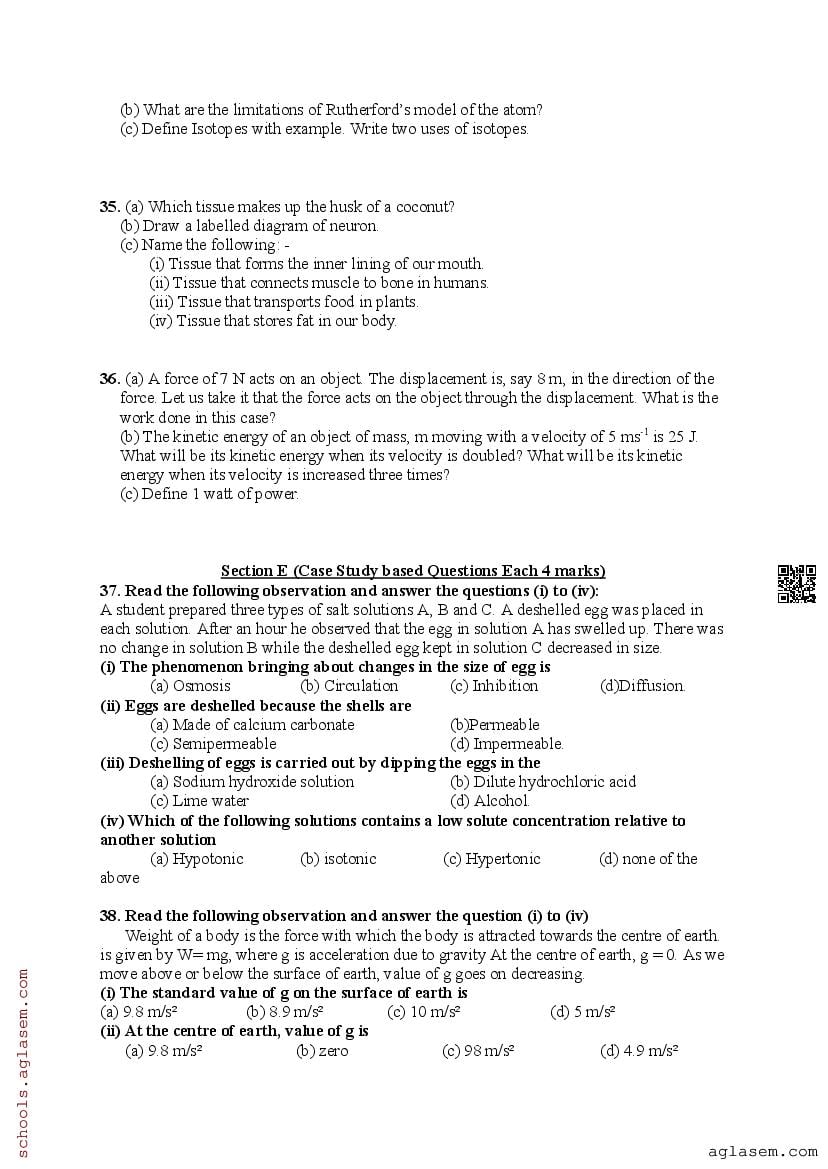 9th class board exam 2024 science question paper