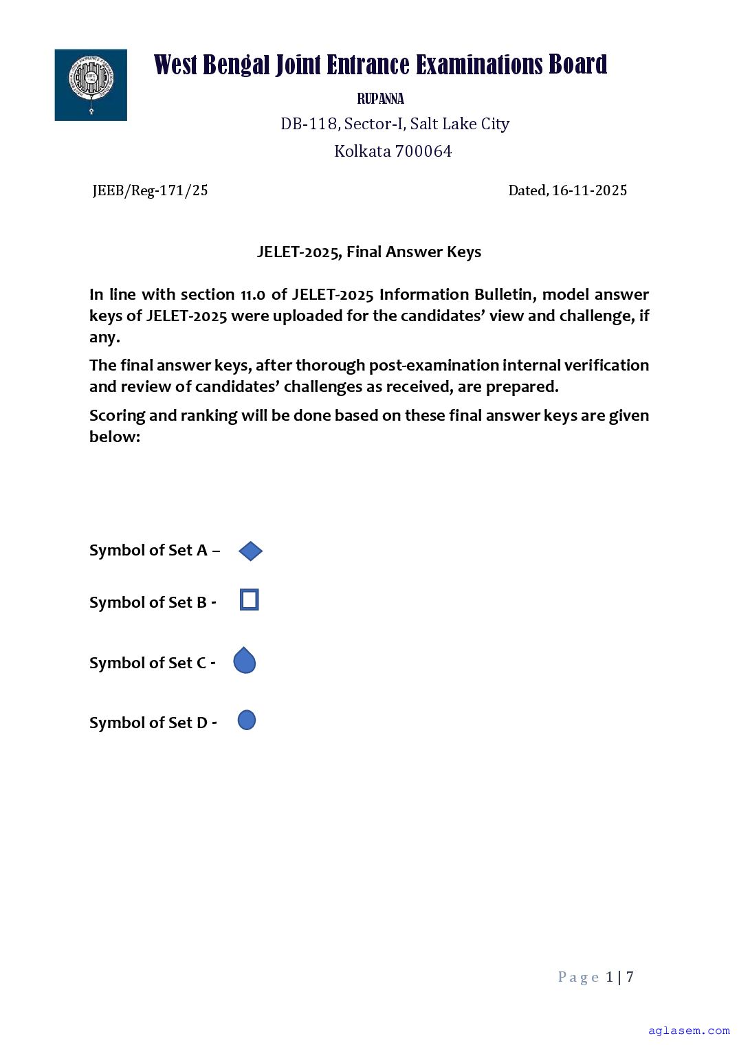 JELET 2025 Answer Key - Page 1 of 7