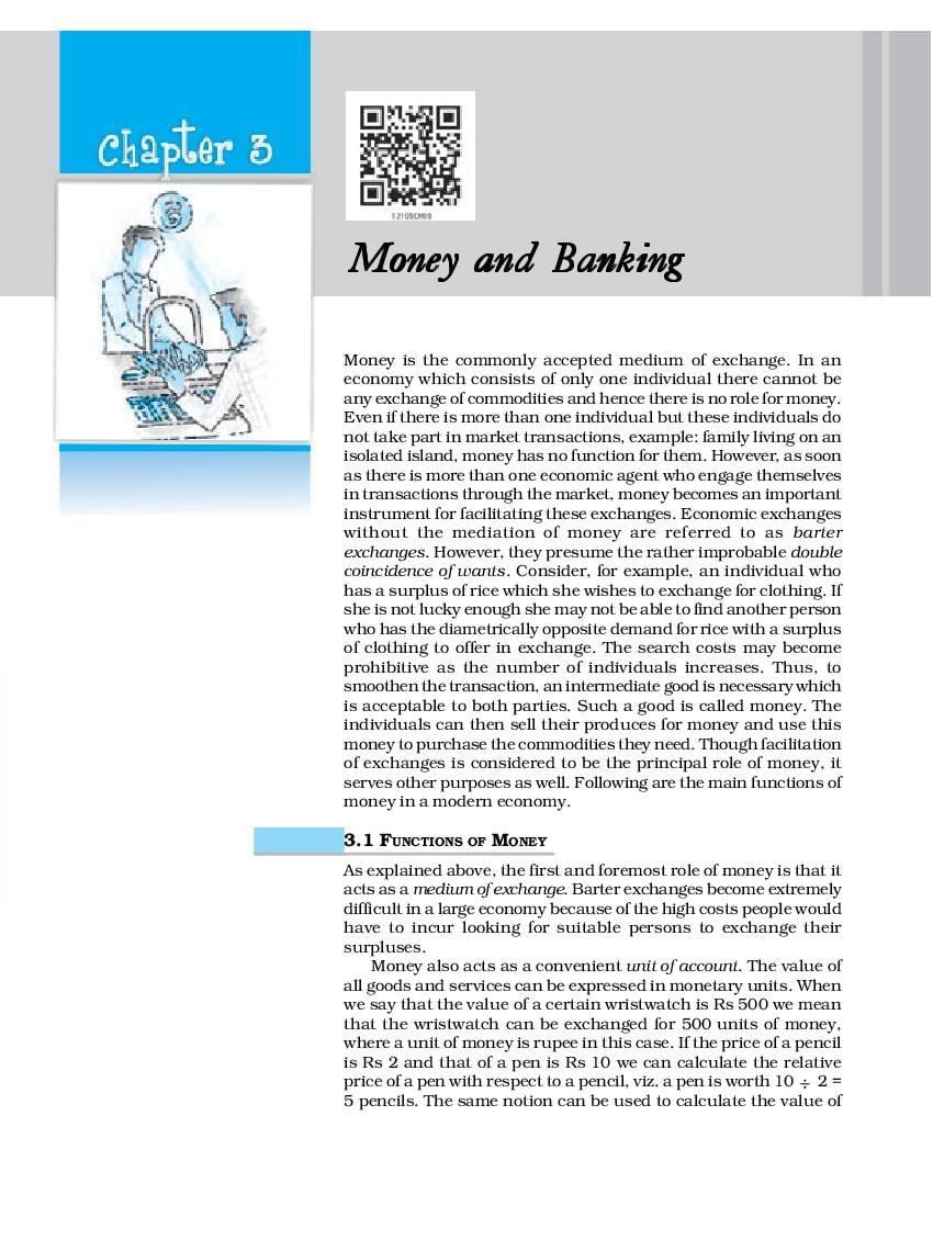 NCERT Book Class 12 Economics (Macroeconomics) Chapter 3 Money and Banking - Page 1