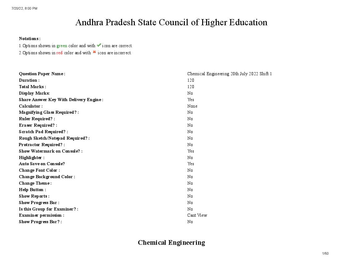 AP PGECET 2022 Question Paper with Answer Key Chemical Engineering - Page 1