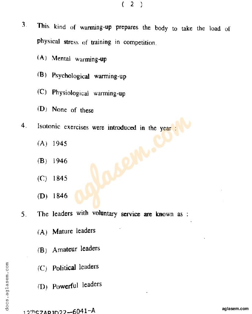 sample question paper of physical education class 12