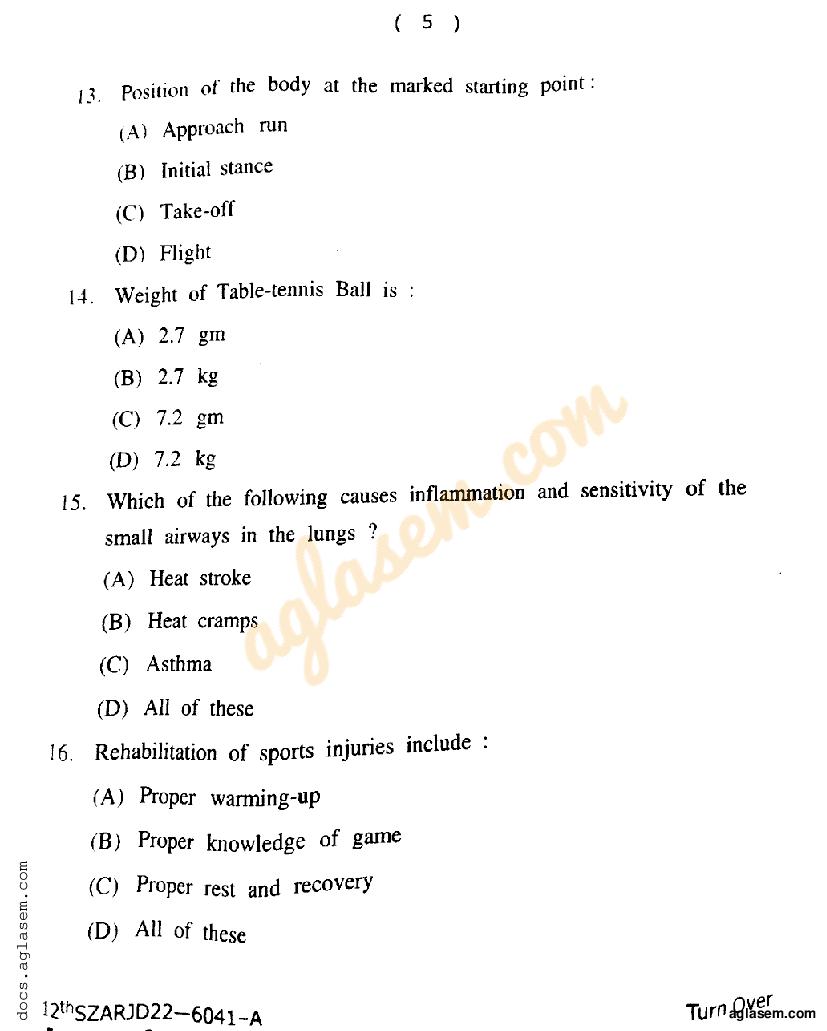 health and physical education class 12 question paper