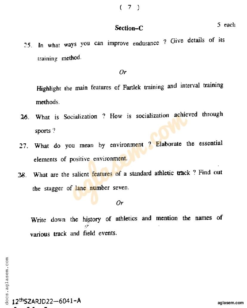 JKBOSE Class 12th Physical Education Question Paper (PDF)