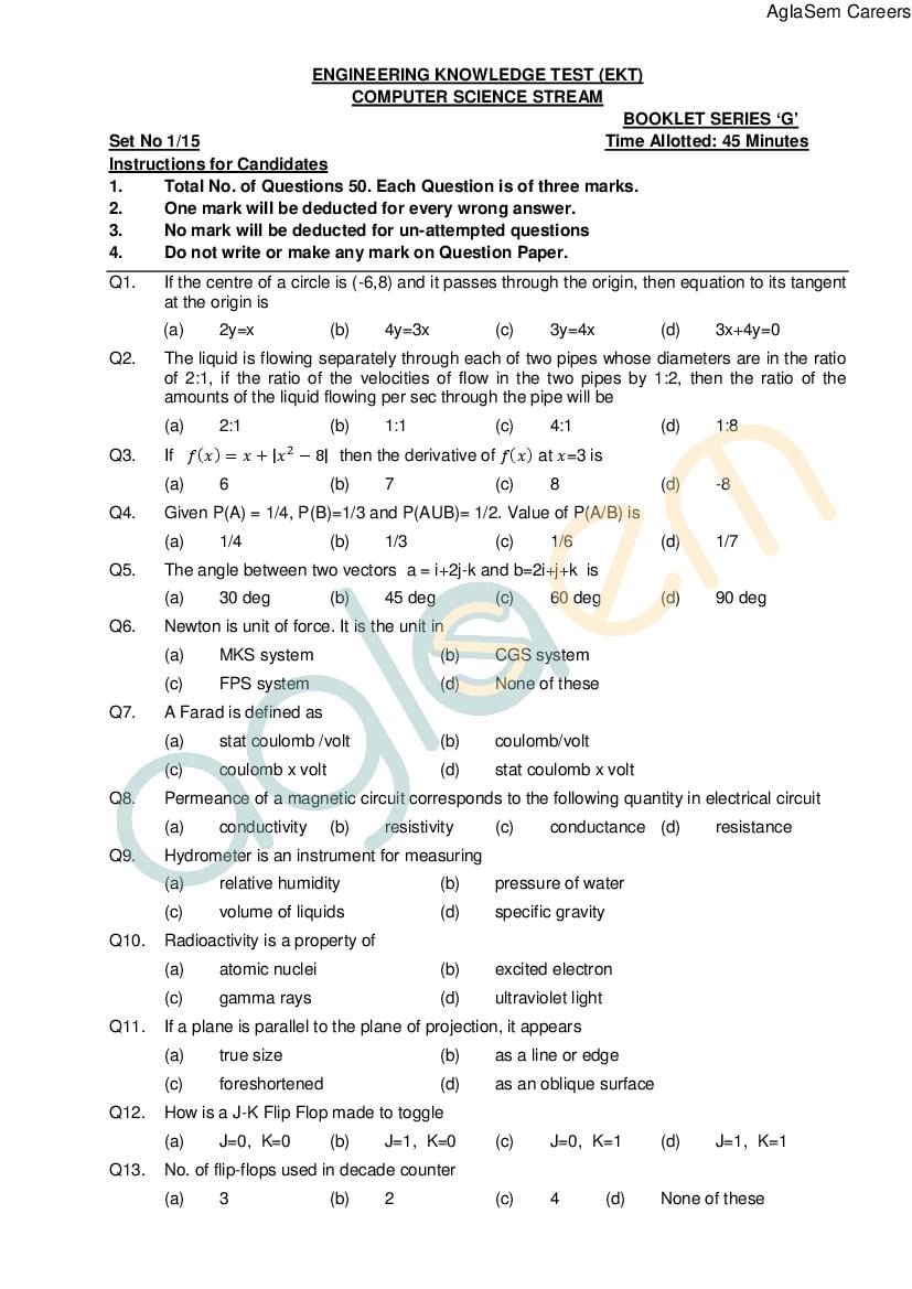 AFCAT (1) 2015 EKT Question Paper (Computer Science) - Page 1