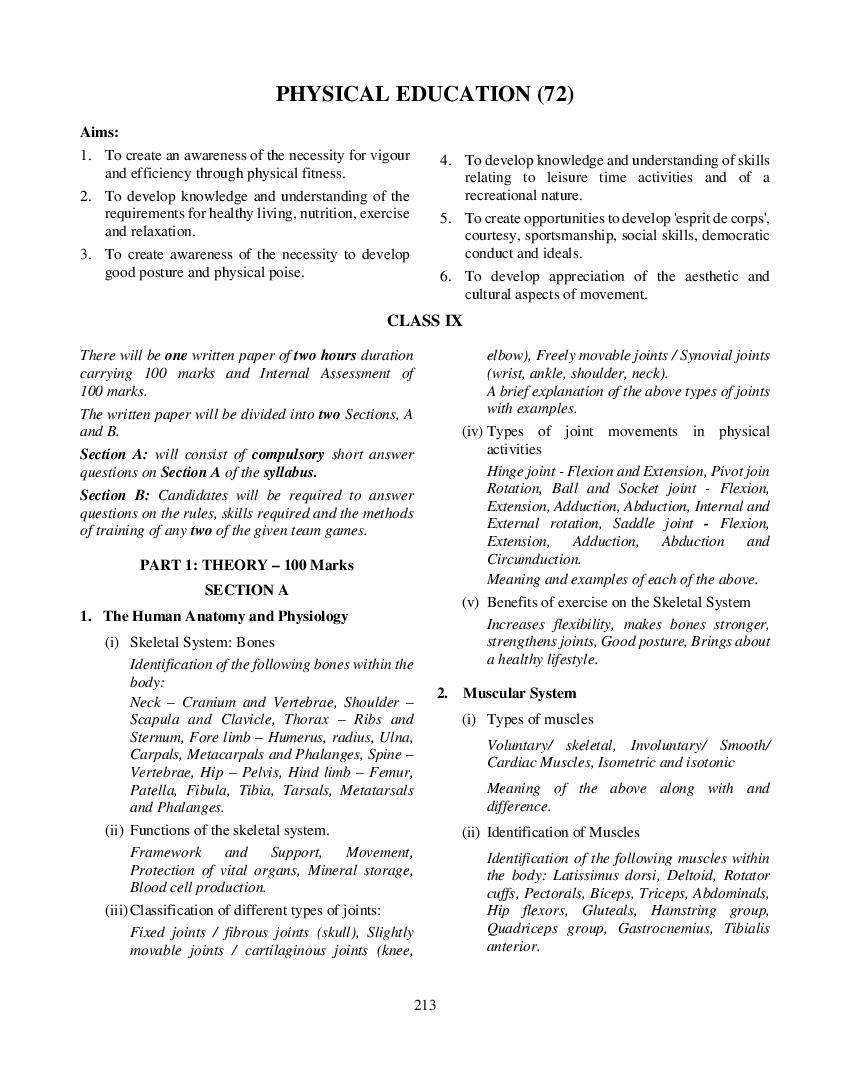 ICSE Class 10 Syllabus 2023 Physical Education - Page 1