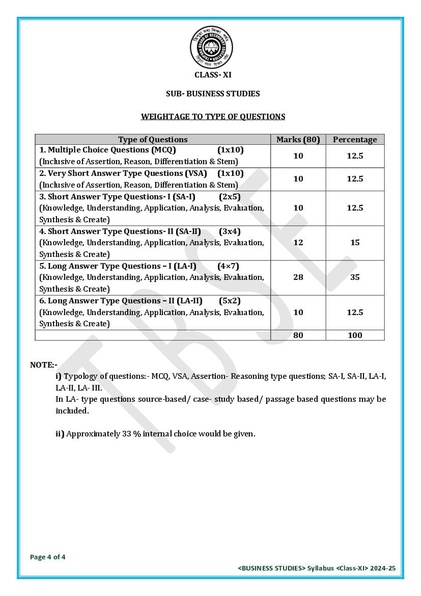 TBSE Class 11 Business Studies Syllabus 2025 (PDF) – Tripura Board Syllabus for 11th Business Studies