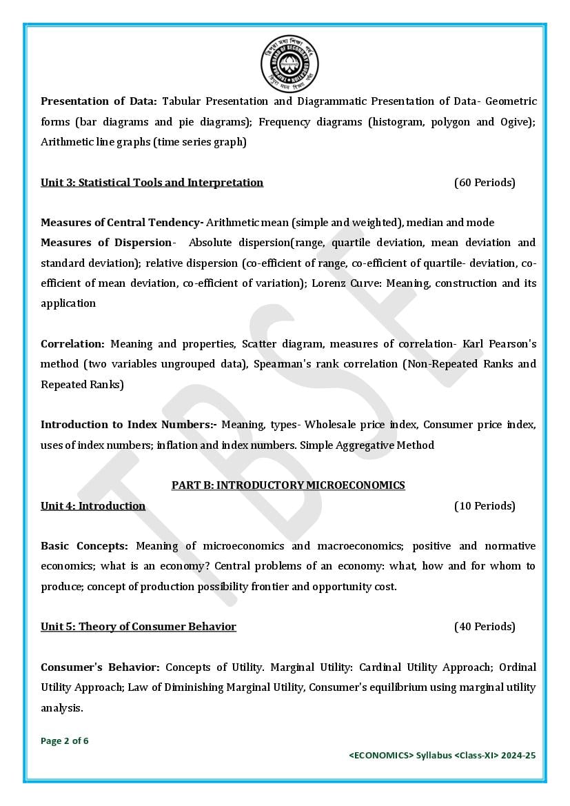 TBSE Class 11 Economics Syllabus 2025 (PDF) – Tripura Board Syllabus for 11th Economics