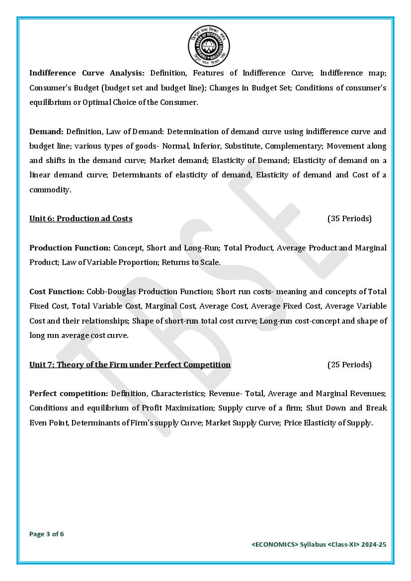 TBSE Class 11 Economics Syllabus 2025 (PDF) – Tripura Board Syllabus for 11th Economics