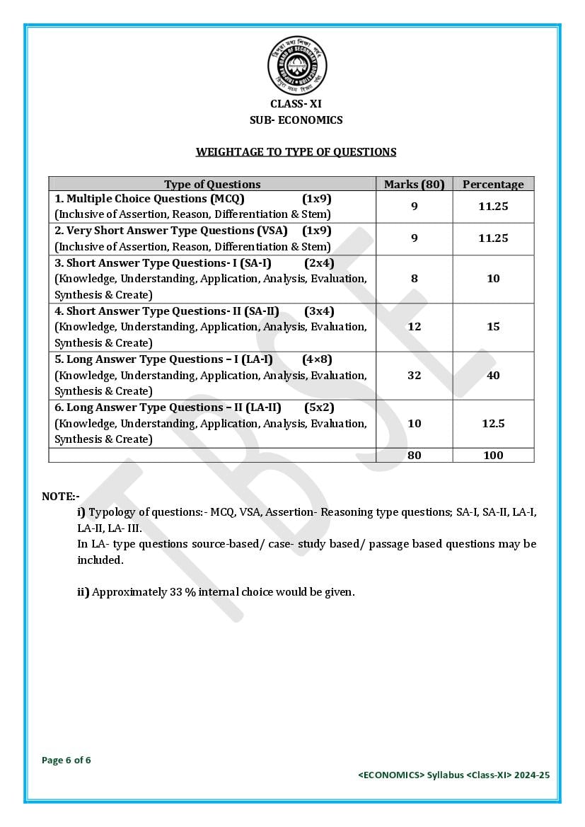 TBSE Class 11 Economics Syllabus 2025 (PDF) – Tripura Board Syllabus for 11th Economics