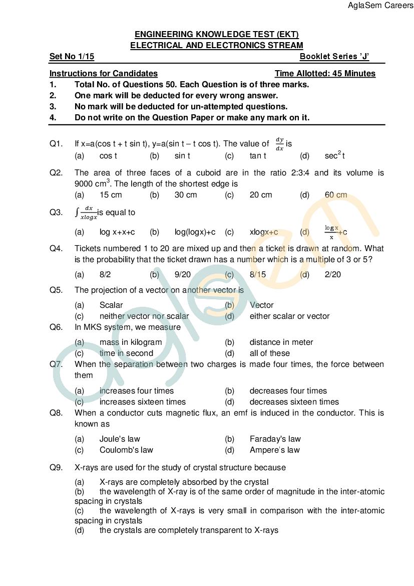 AFCAT (1) 2015 EKT Question Paper (Electrical Electronics) - Page 1