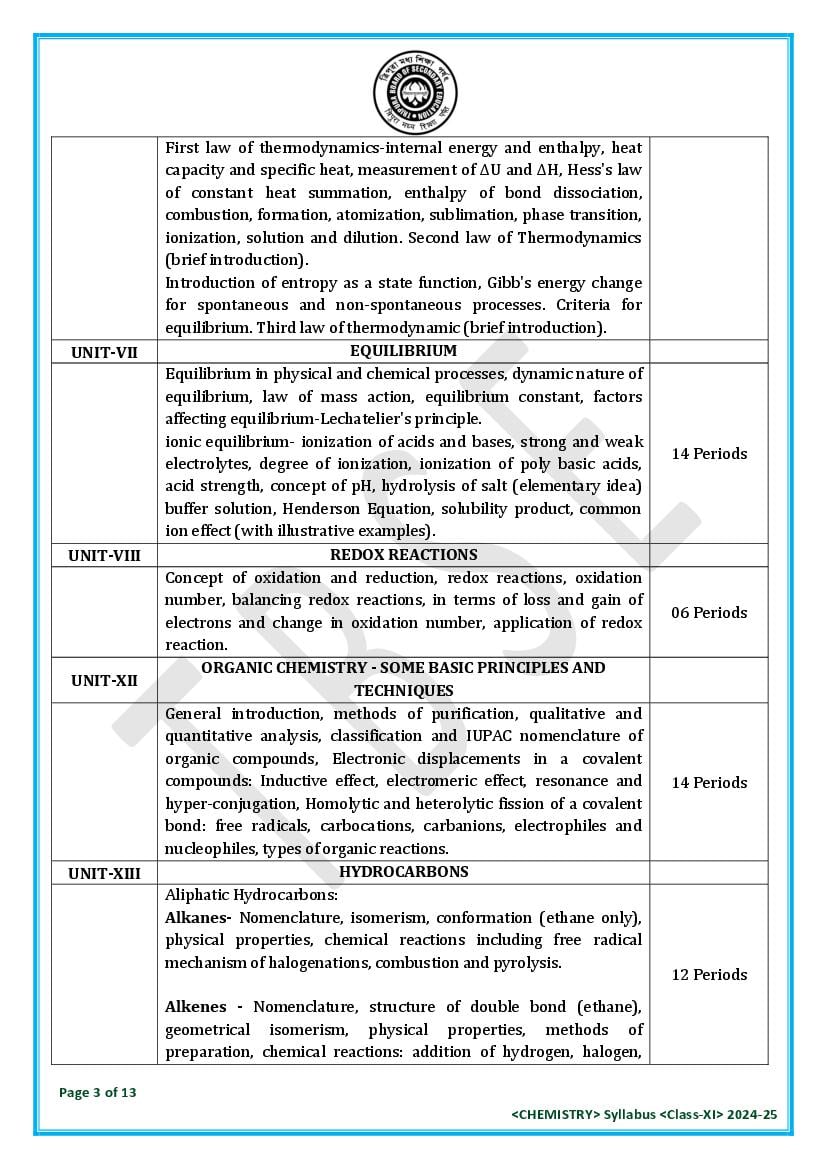 TBSE Class 11 Chemistry Syllabus 2025 (PDF) – Tripura Board Syllabus for 11th Chemistry