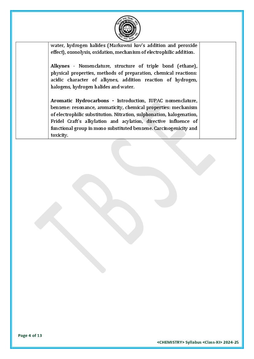 TBSE Class 11 Chemistry Syllabus 2025 (PDF) – Tripura Board Syllabus for 11th Chemistry