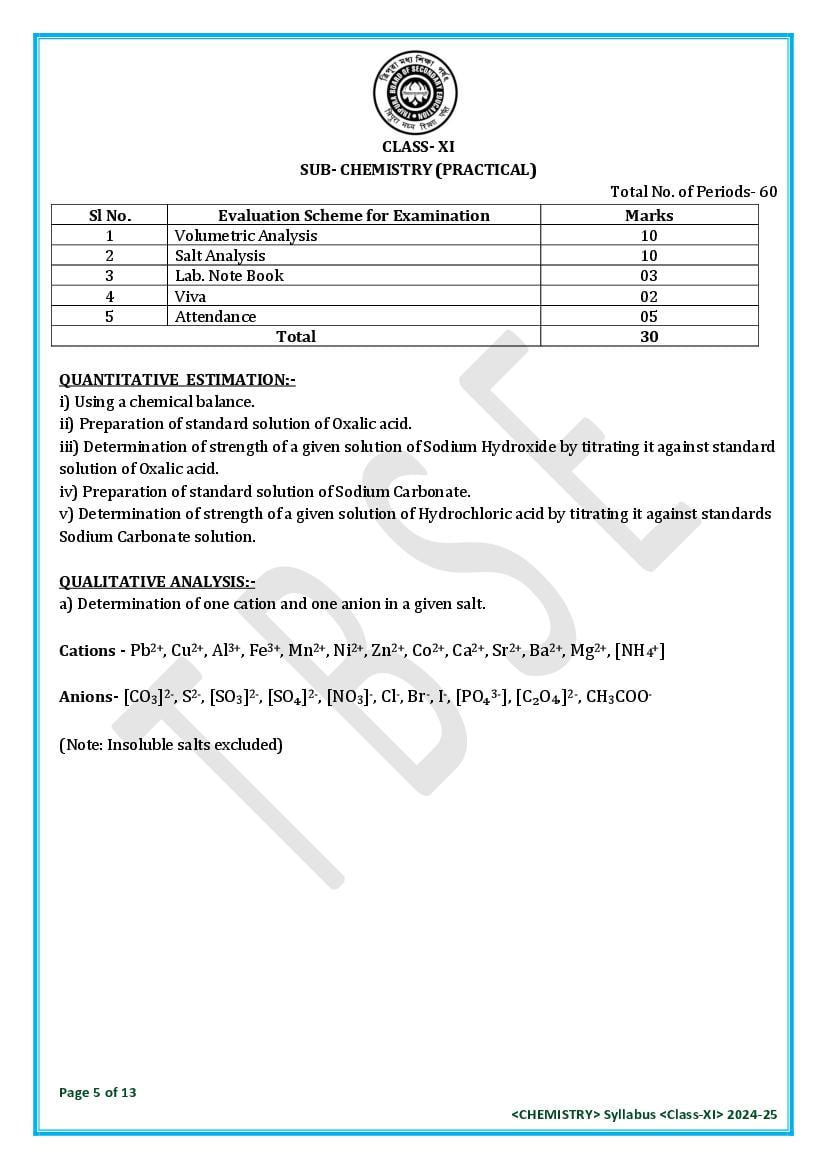 TBSE Class 11 Chemistry Syllabus 2025 (PDF) – Tripura Board Syllabus for 11th Chemistry