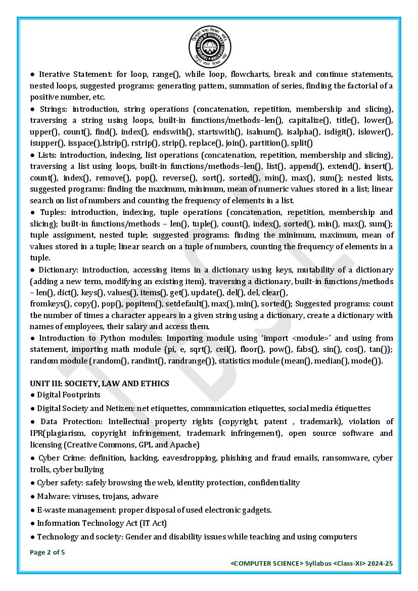 TBSE Class 11 Computer Syllabus 2025 (PDF) – Tripura Board Syllabus for 11th Computer