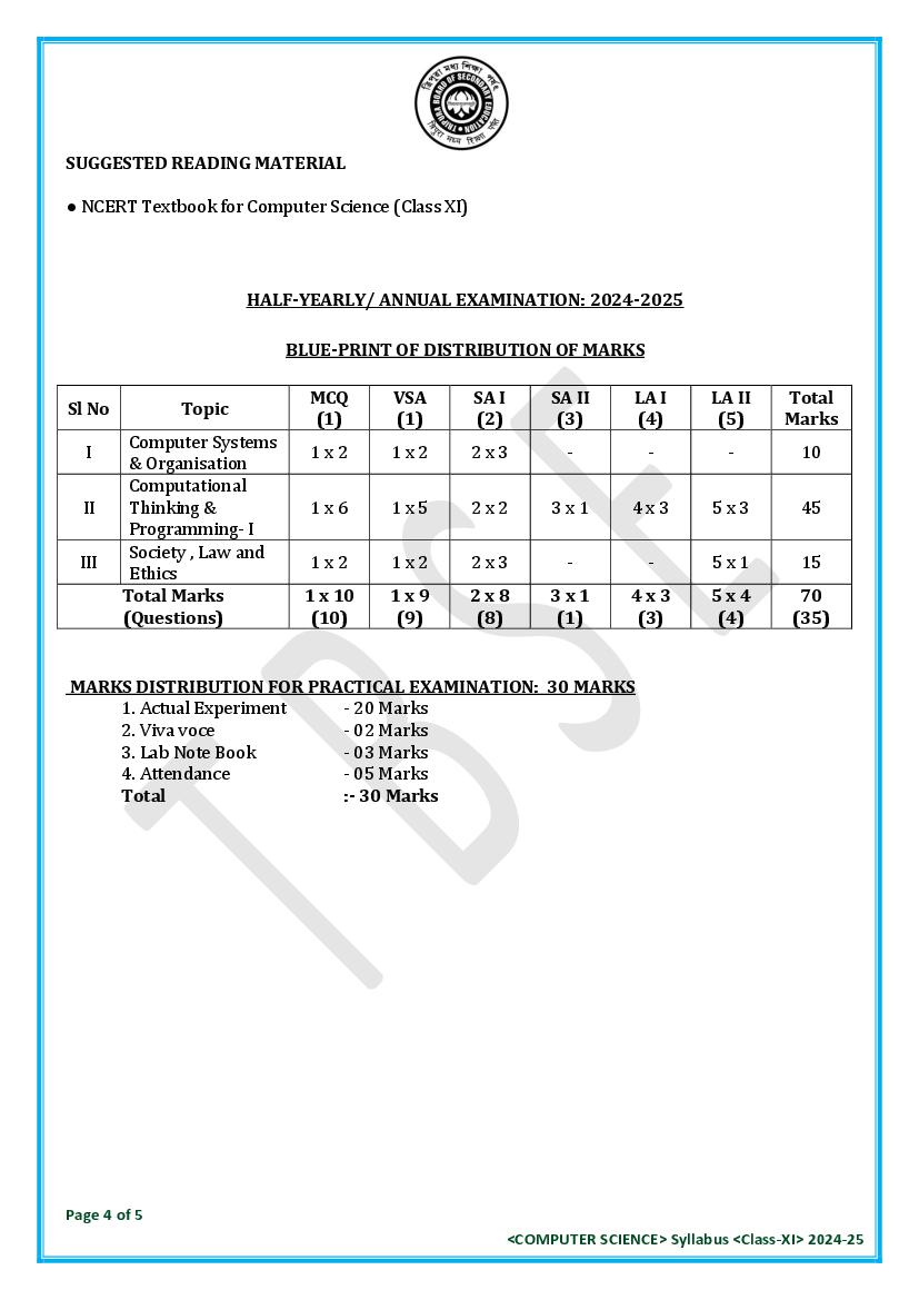TBSE Class 11 Computer Syllabus 2025 (PDF) – Tripura Board Syllabus for 11th Computer