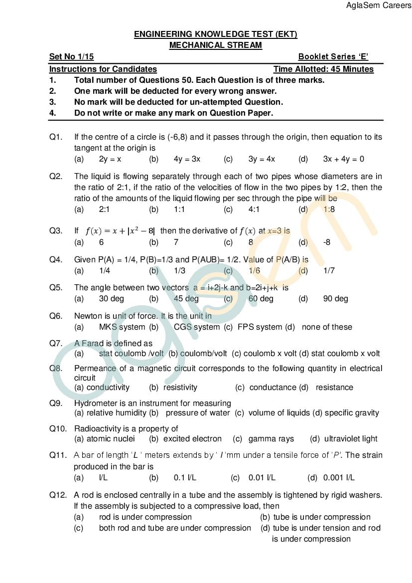 AFCAT (1) 2015 EKT Question Paper (Mechanical) - Page 1