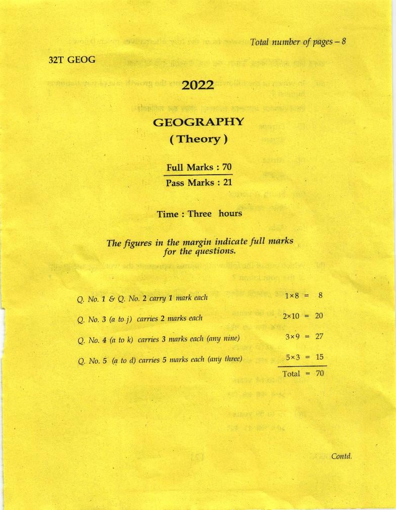 AHSEC HS 2nd Year Question Paper 2022 Geography - Page 1