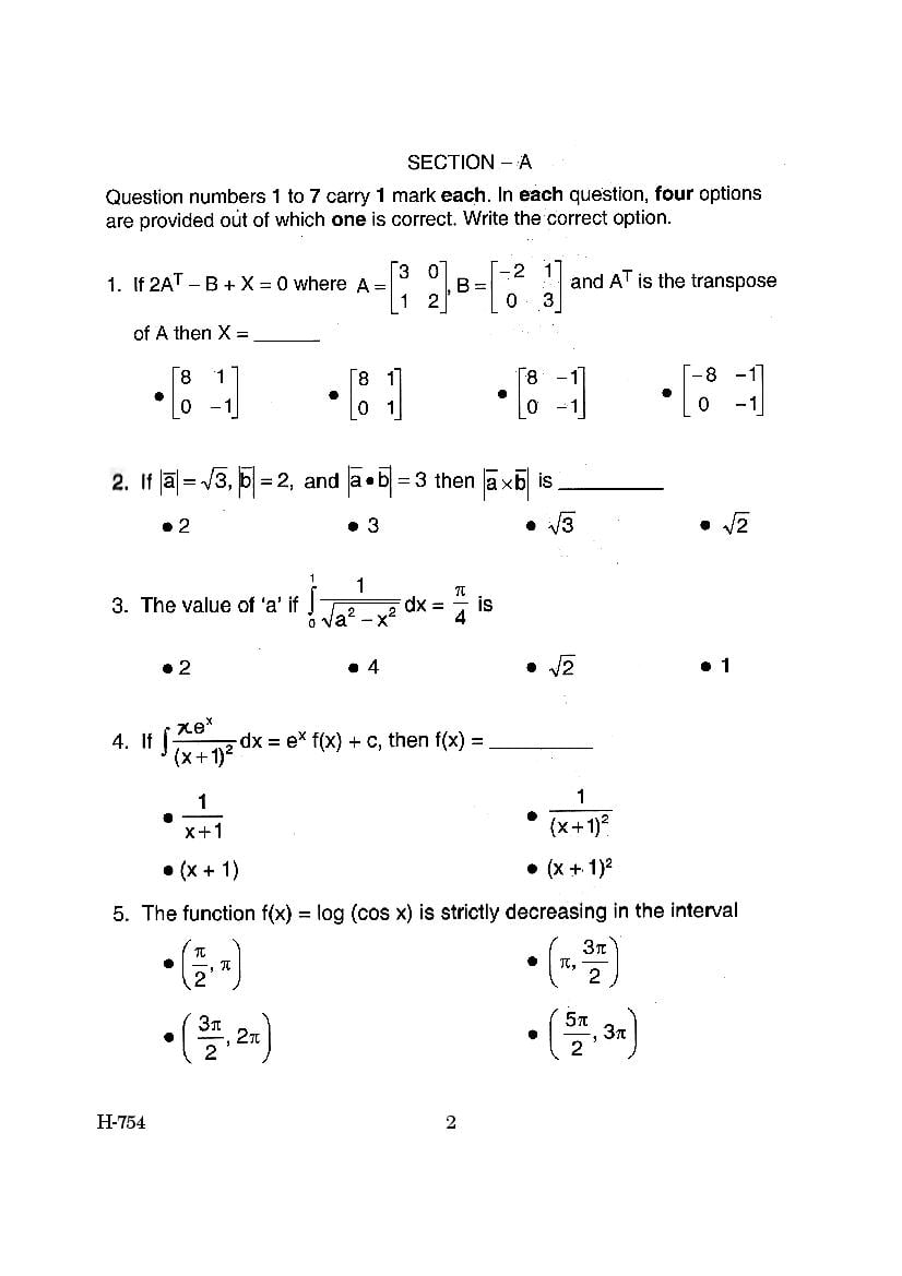 Goa Board Class 12 Question Paper for Maths (PDF) - Download Here