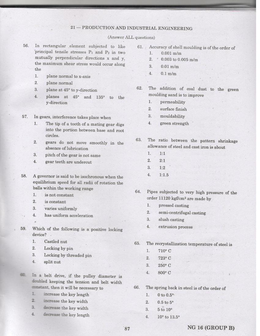 TANCET 2016 Question Paper for Production Industrial Engineering - Page 1