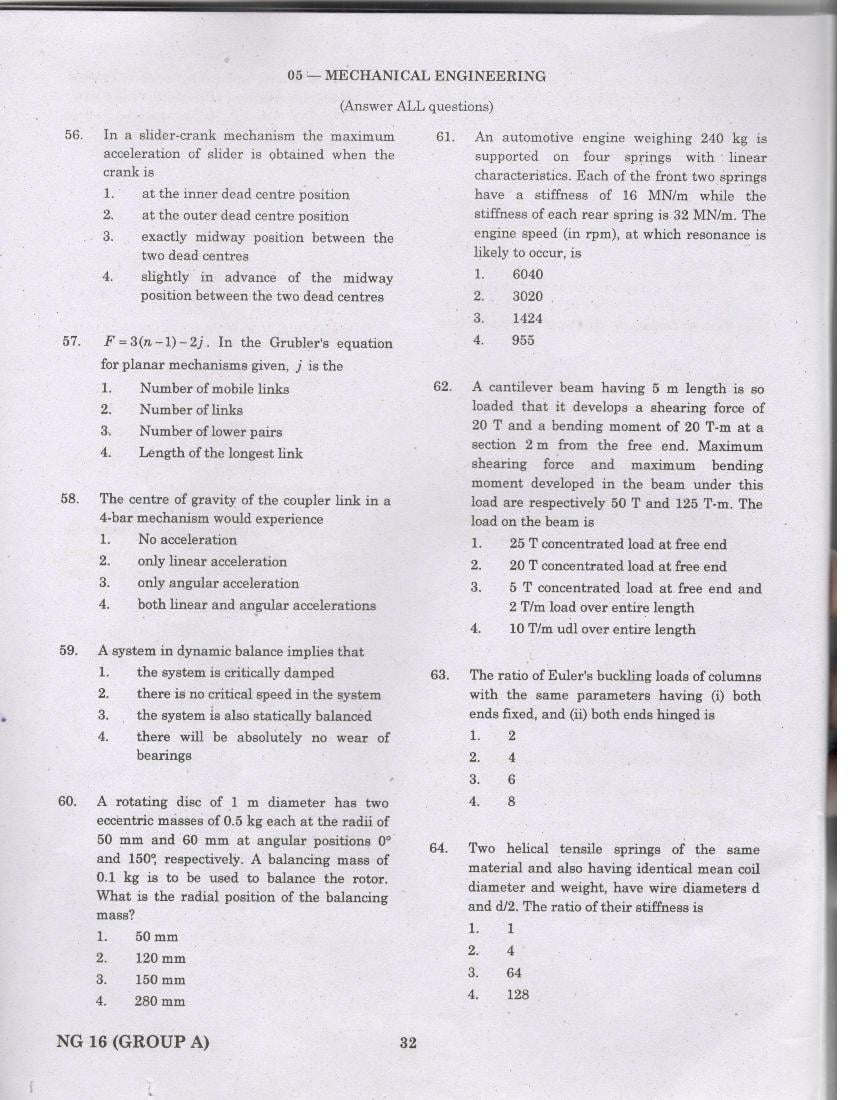 TANCET 2016 Question Paper for Mechanical Engineering - Page 1