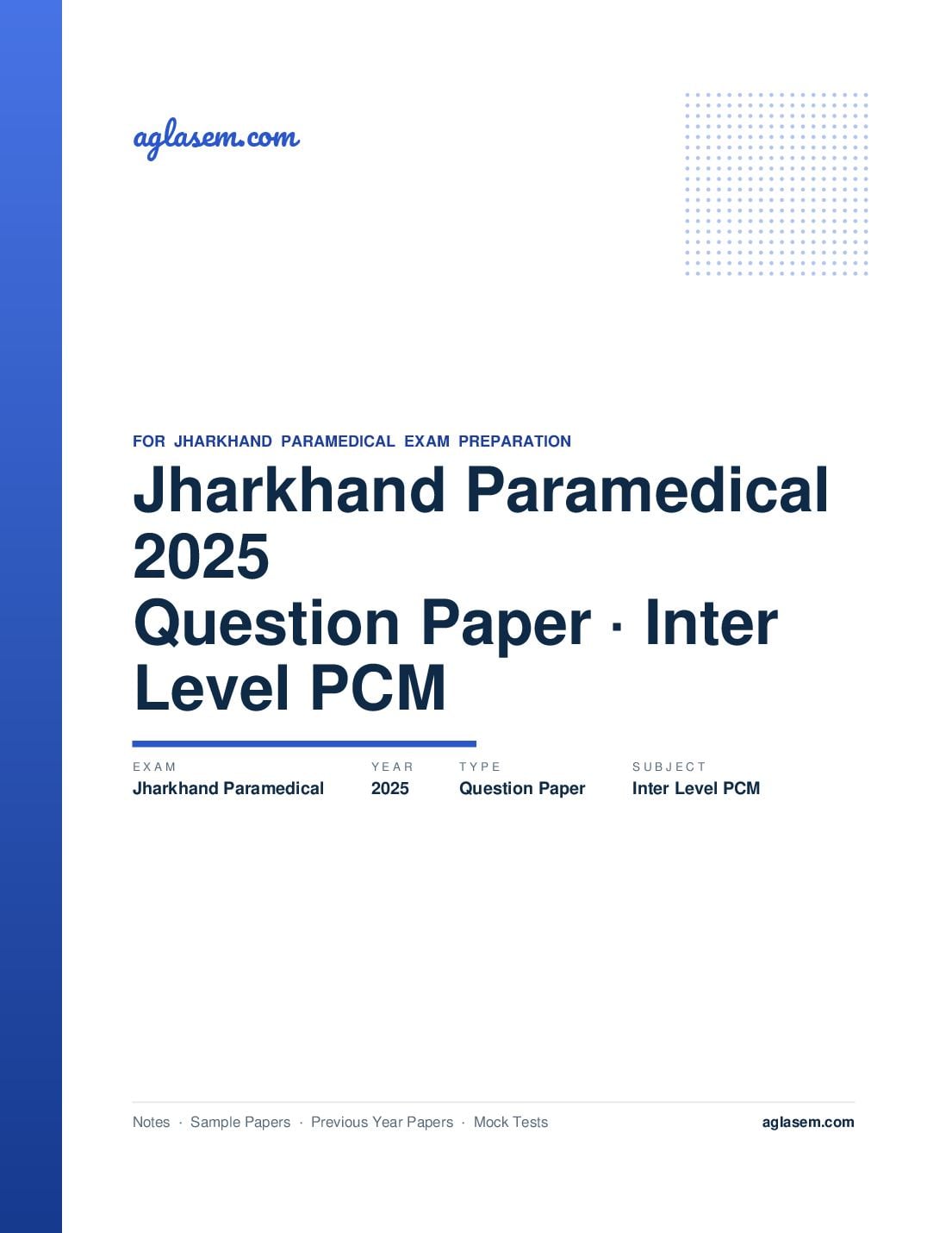 Jharkhand Paramedical 2025 Question Paper Inter Level - PCM - Page 1 of 42