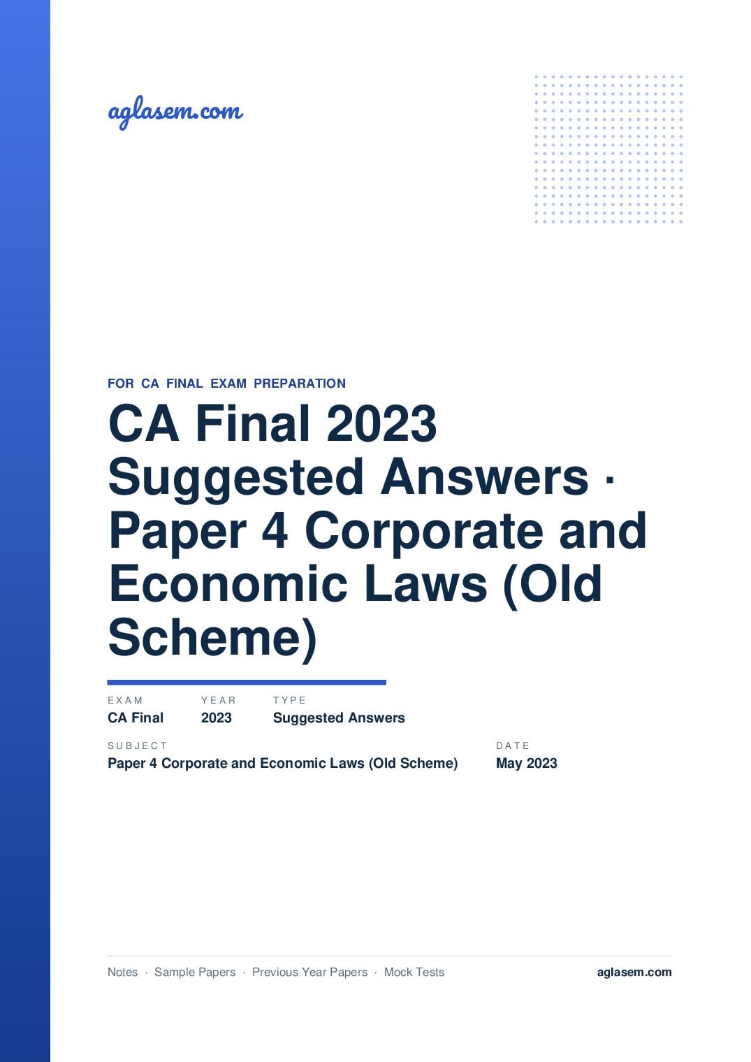 CA Final May 2023 Suggested Answers Paper 4 Corporate and Economic Laws (Old Scheme) - Page 1 of 27