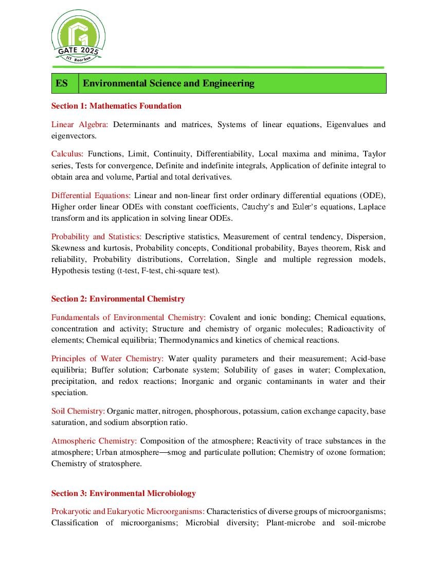 GATE 2025 Syllabus for Environmental Science & Engineering - Page 1