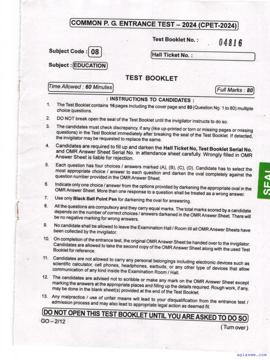 Odisha CPET 2024 Question Paper Education - Page 1 of 16