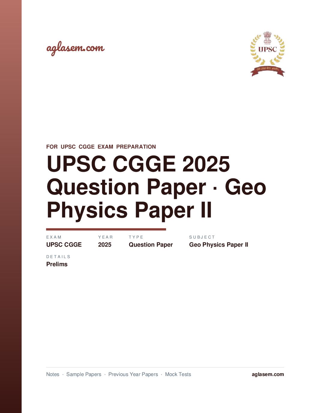 UPSC CGGE 2025 (Prelims) Question Paper Geo-Physics Paper II - Page 1 of 29