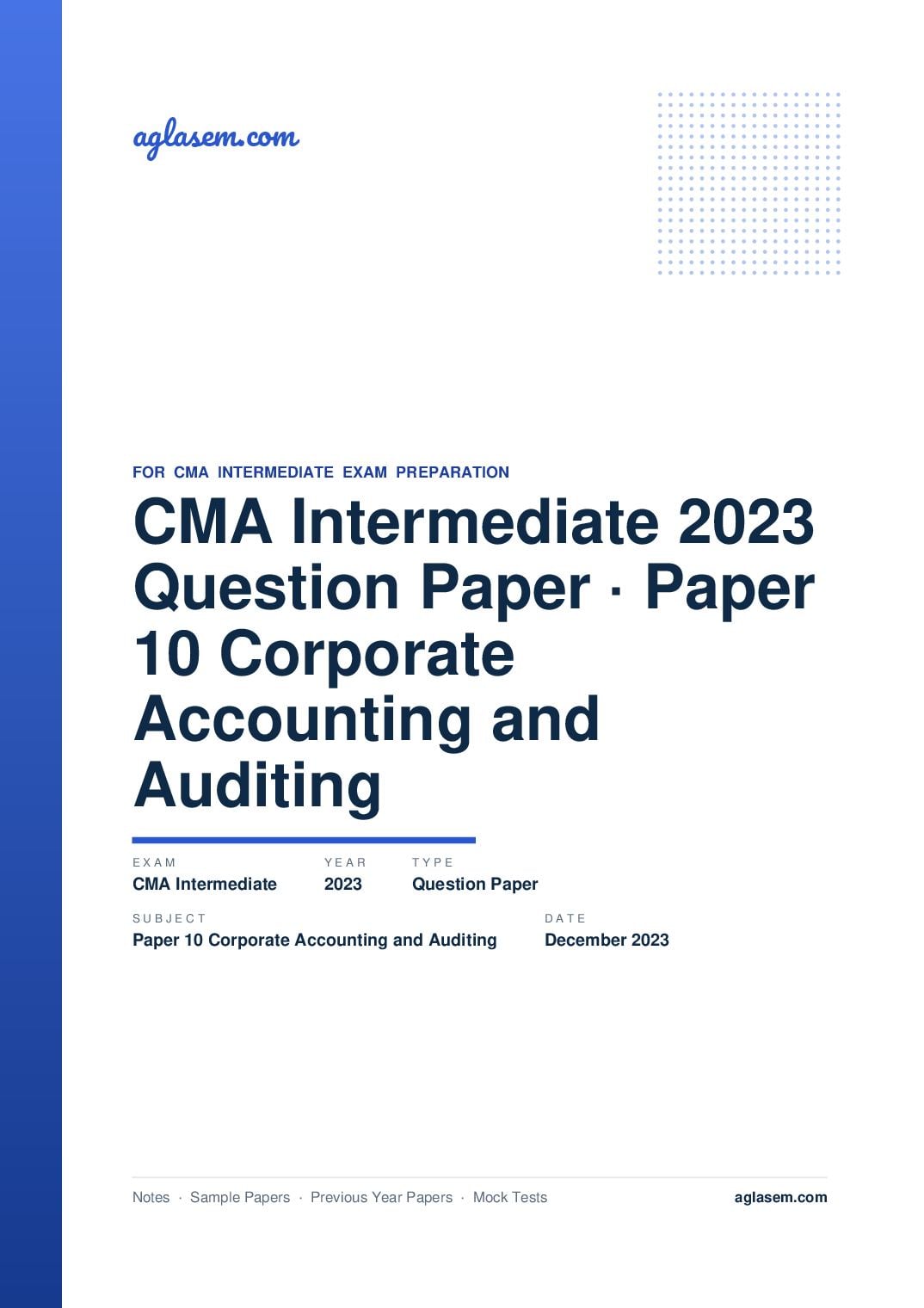 CMA Intermediate December 2023 Question Paper Paper 10 Corporate Accounting and Auditing - Page 1 of 8