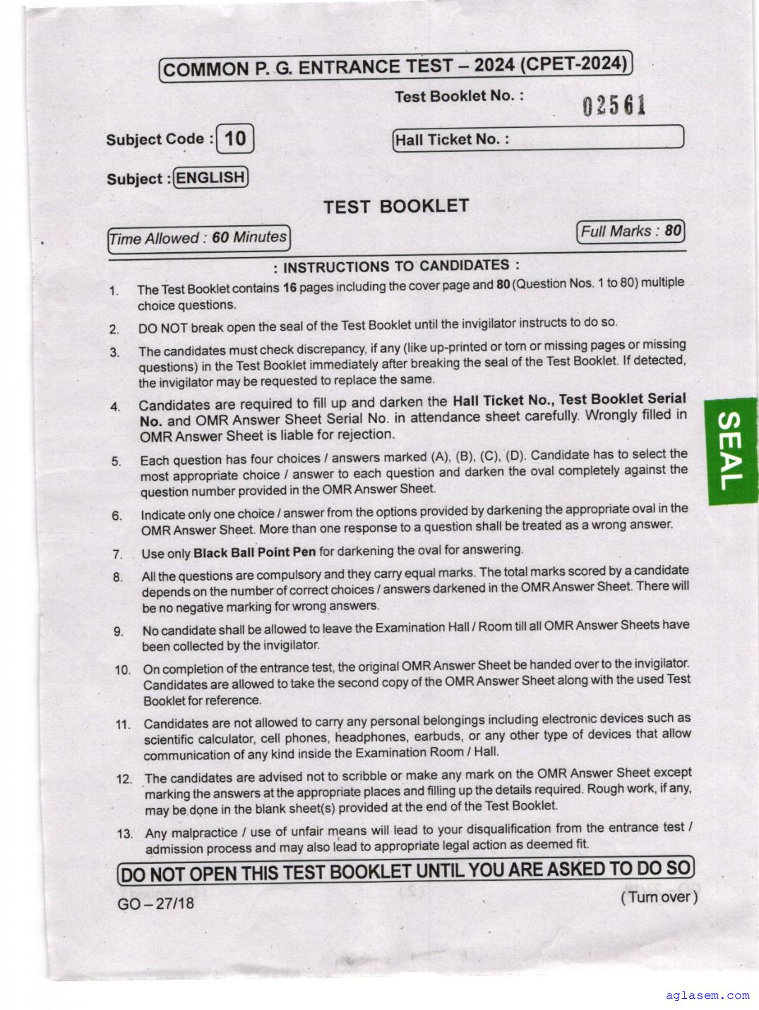 Odisha CPET 2024 Question Paper English - Page 1 of 16