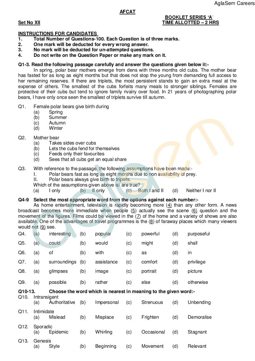 AFCAT (1) 2015 Question Paper - Page 1