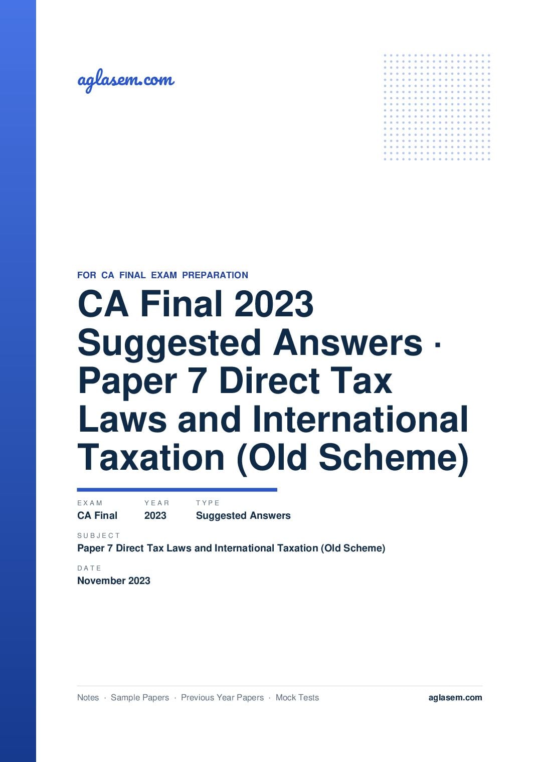 CA Final November 2023 Suggested Answers Paper 7 Direct Tax Laws and International Taxation (Old Scheme) - Page 1 of 26