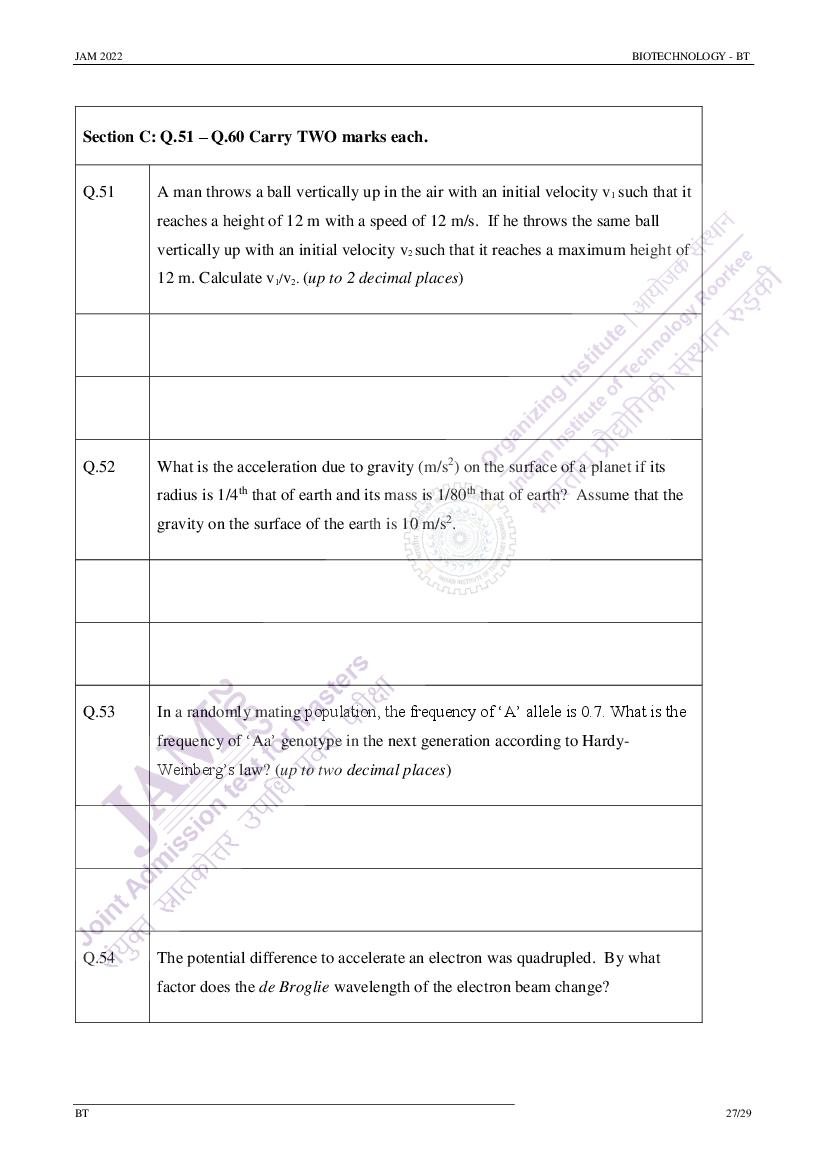 IIT JAM 2022 Question Papers PDF with Answer Keys (7 Papers)