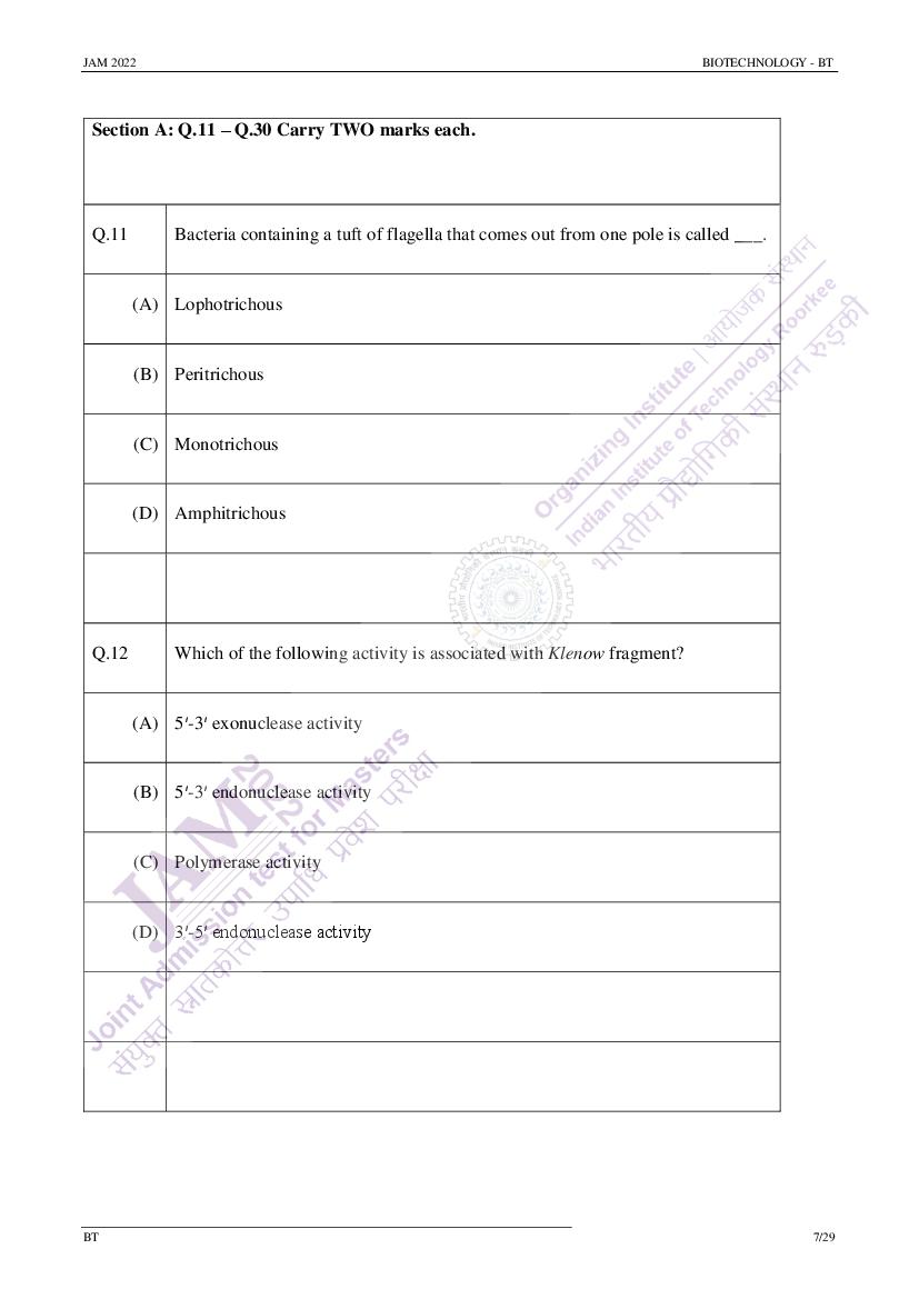 IIT JAM 2022 Question Papers PDF with Answer Keys (7 Papers)