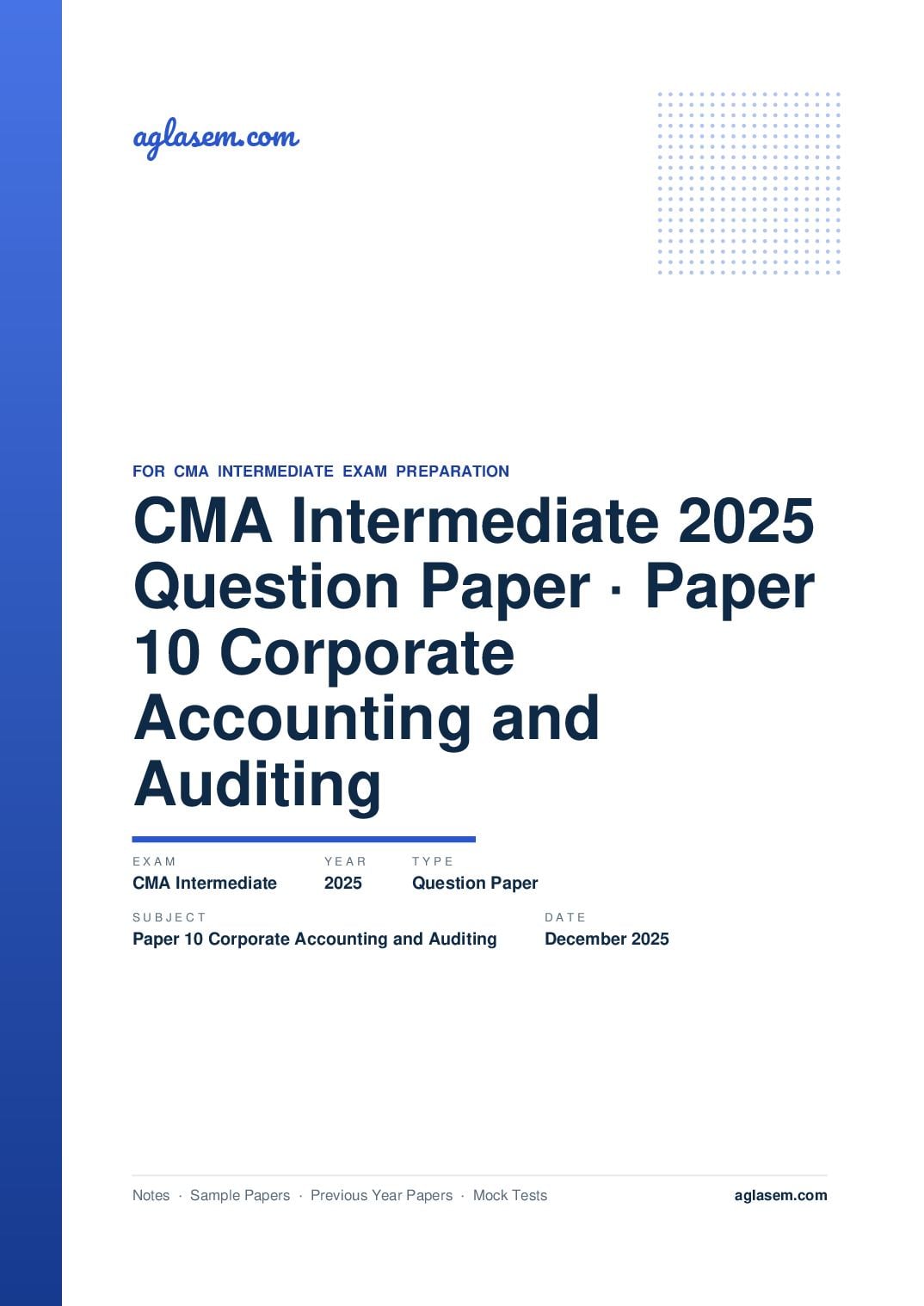 CMA Intermediate December 2025 Question Paper Paper 10 Corporate Accounting and Auditing - Page 1 of 9