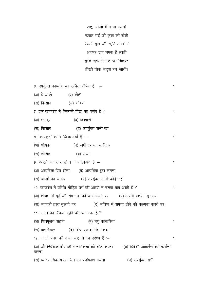 RBSE Class 10 Model Question Paper 2022 Hindi Download PDF Rajasthan