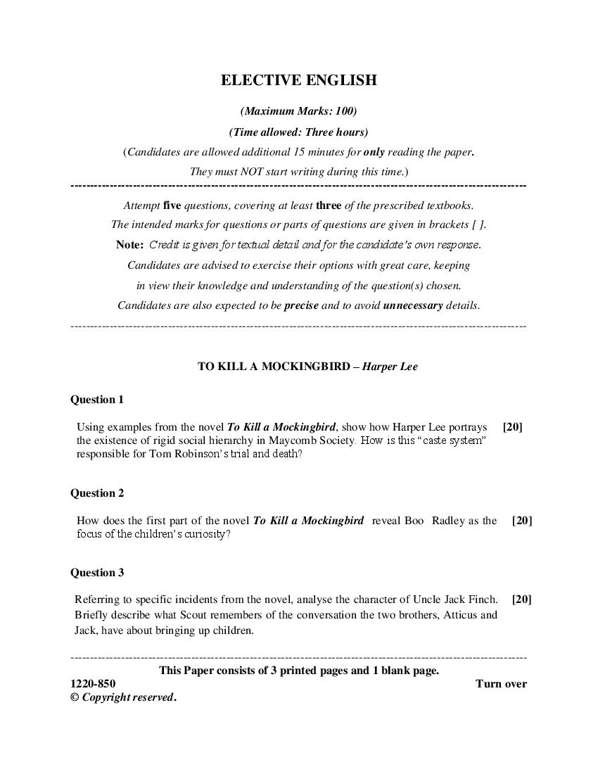 ISC Class 12 Question Paper 2020 for English (Elective) - Page 1