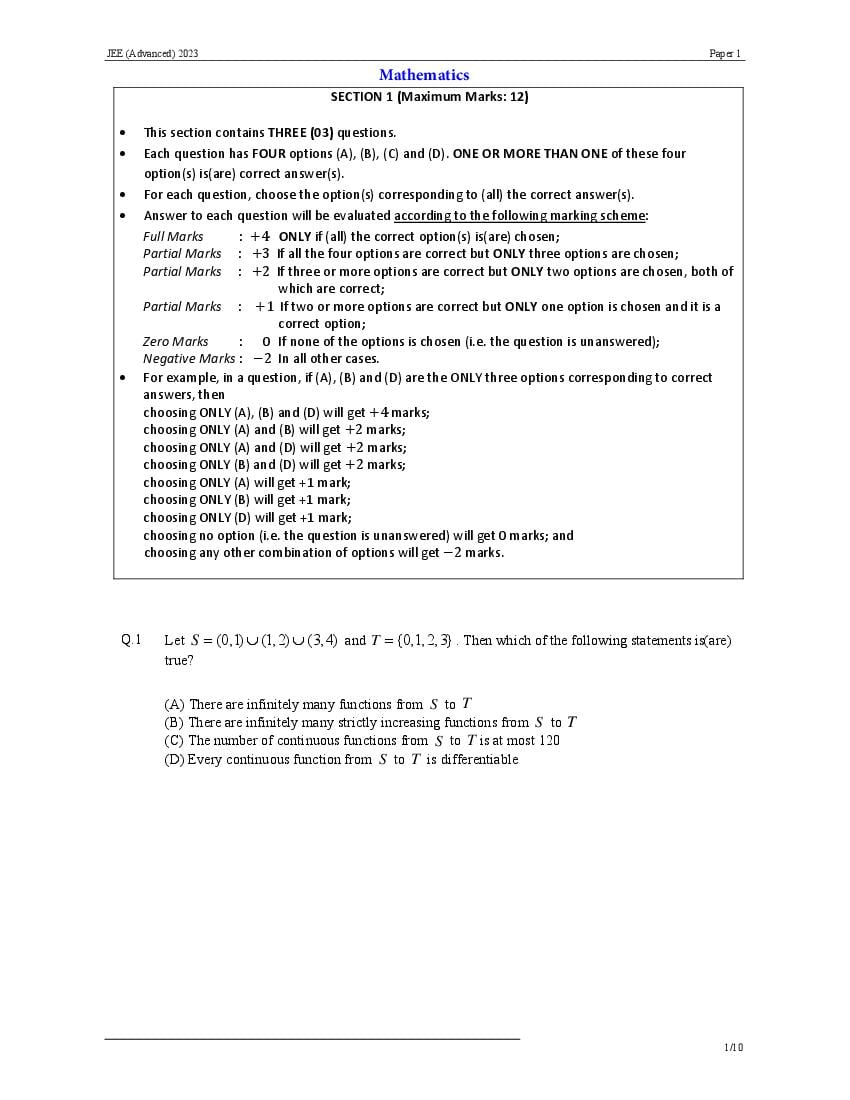 JEE Advanced 2023 Question Paper 1 - Page 1