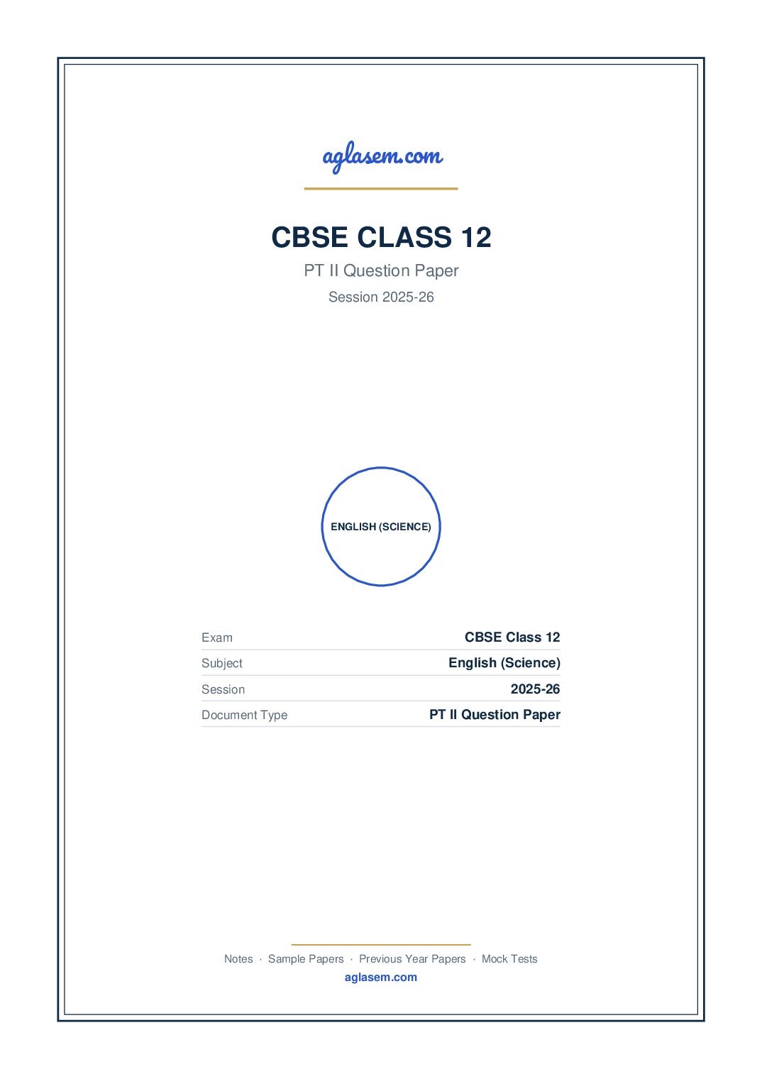 Class 12 PT II Question Paper 2025-26 English (Science) - Page 1 of 5