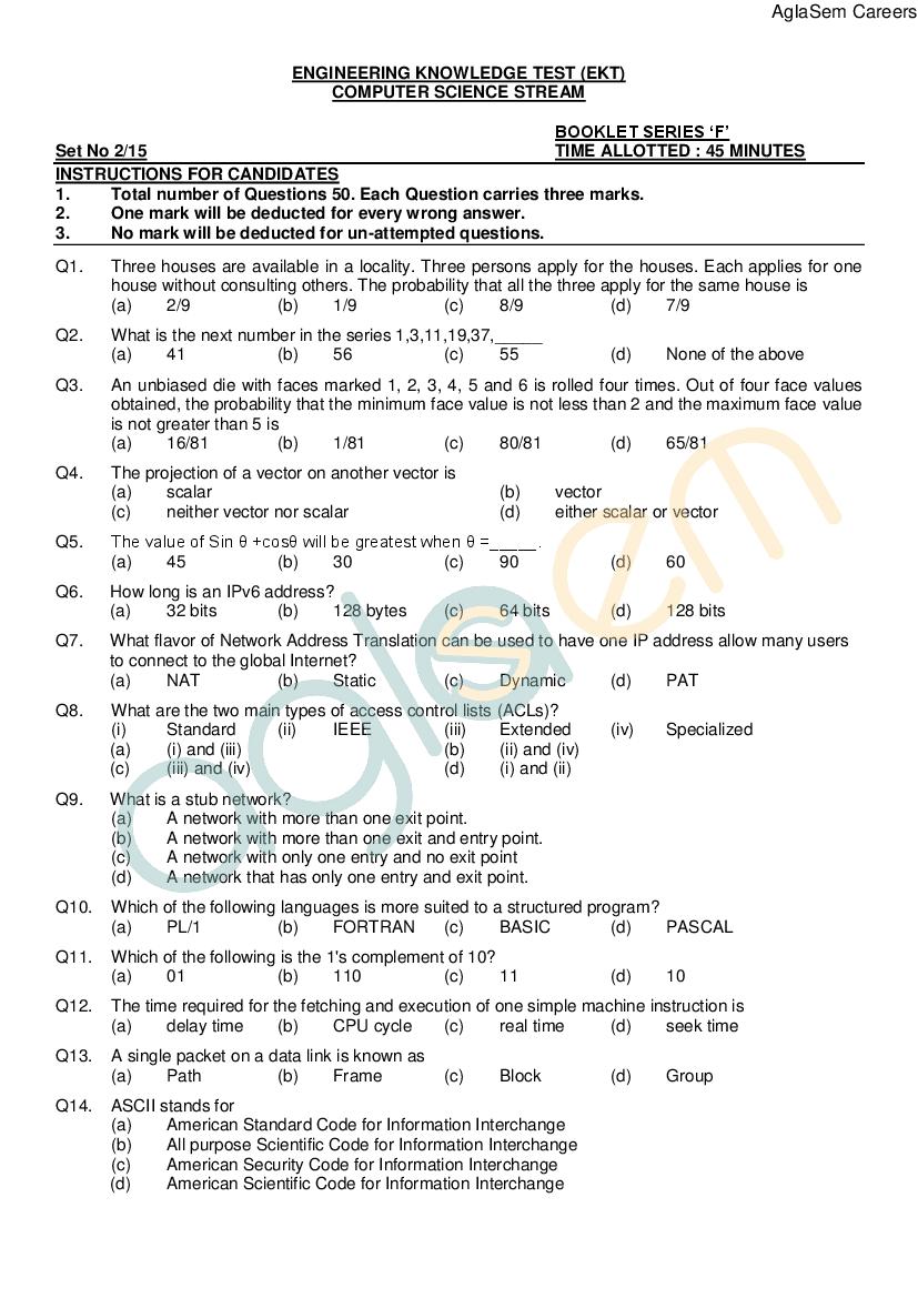 AFCAT (2) 2015 EKT Question Paper (Computer) - Page 1