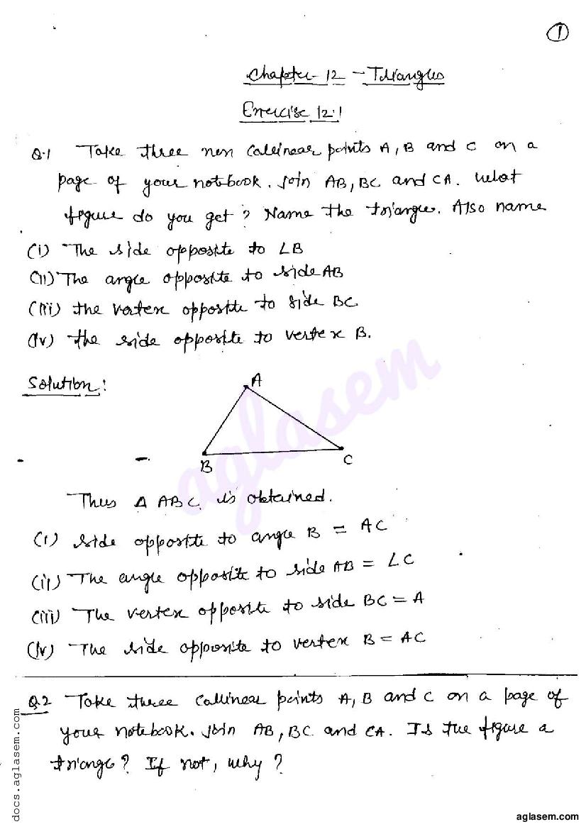 RD Sharma Solutions Class 6 Maths Chapter 12 Triangles Exercise 12.1 - Page 1